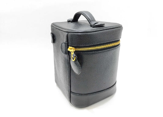 CHANEL Vanity Case Black Caviar Leather GHW – Full Set – Excellent Condition - VINTAGE