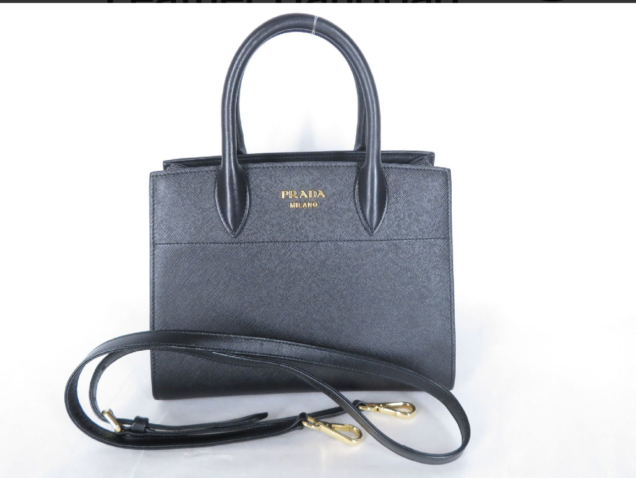 Prada Saffiano Leather Bibliothèque Tote Bag – Black (With Shoulder Strap, Preloved Authentic)