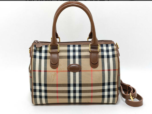 Vintage Burberry Nova Check Canvas Leather 2-Way Boston Handbag (Authentic Preloved)