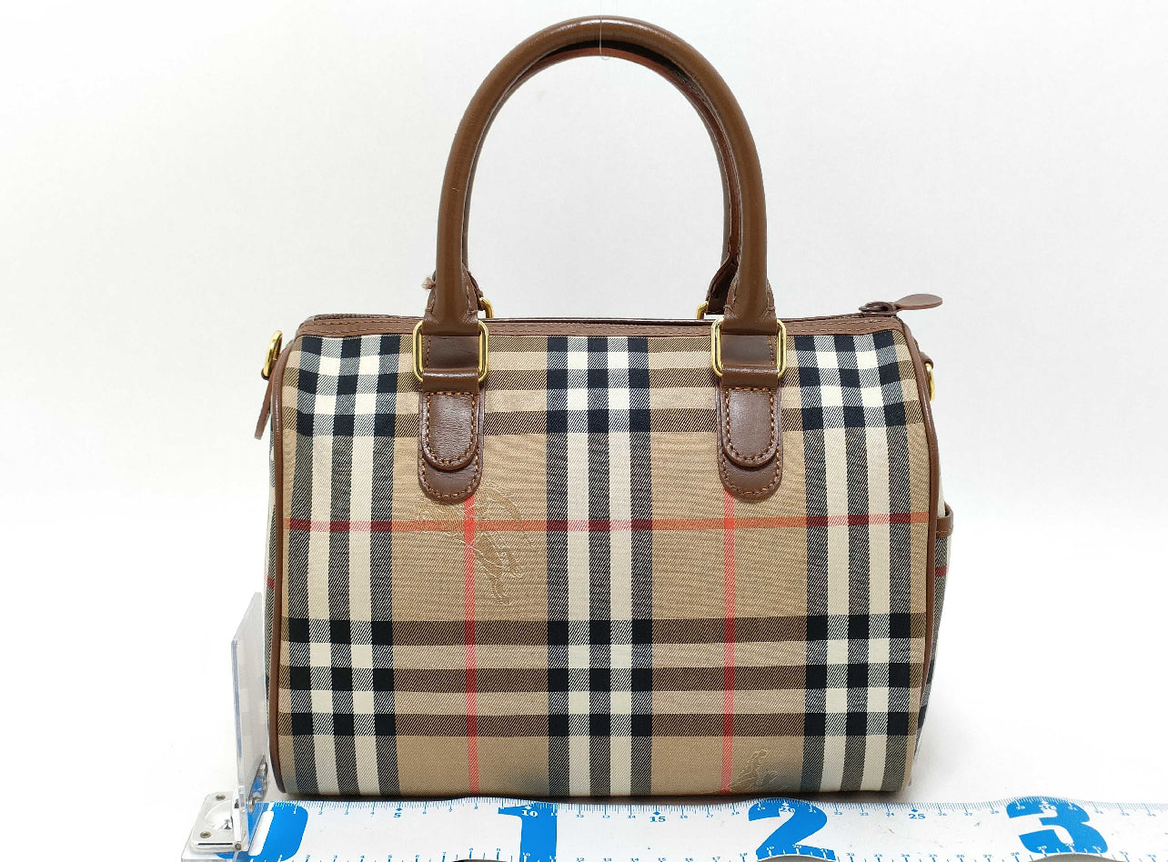 Vintage Burberry Nova Check Canvas Leather 2-Way Boston Handbag (Authentic Preloved)
