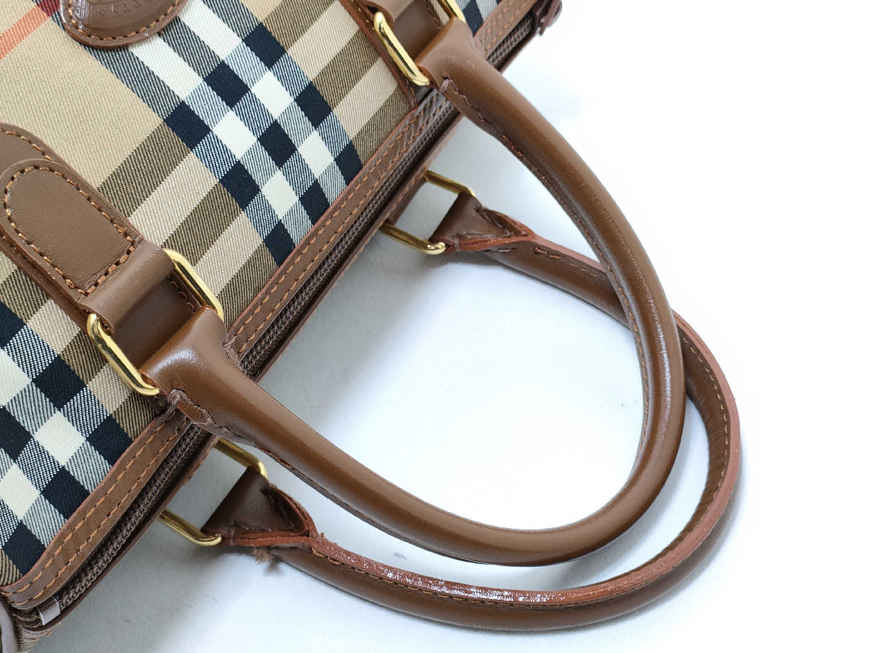 Vintage Burberry Nova Check Canvas Leather 2-Way Boston Handbag (Authentic Preloved)