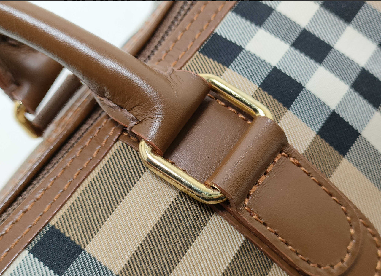 Vintage Burberry Nova Check Canvas Leather 2-Way Boston Handbag (Authentic Preloved)